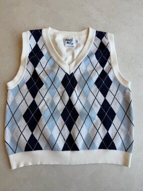 Princess Polly Cream and Light Blue Argyle Knit Vest
